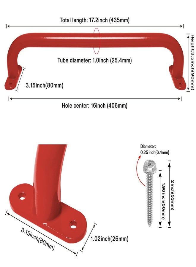 Purife 17 Inch 6 Pieces Red Metal Safety Handles for Outdoor Playground Accessories - Playset Handles, Swing Sets Attachment Grab Bars, Kids Hand Grips Monkey Bar for Playhouse, Treehouse, Jungle Gym - Image 2